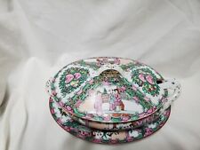 Antique Hong Kong Family Rose Serving Dish With Spoon And Plate picture