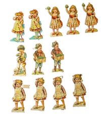 Lot of 12 Antique Victorian Die Cut Chromos Children Boys Girls Playing Working  picture
