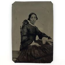 Confident Pretty Young Woman Tintype c1870 Antique 1/6 Plate Lady Photo C1743 picture