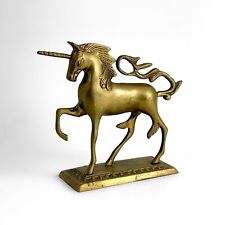 Vintage Solid Brass Prancing UNICORN Figure Mythical Sculpture 9x7 Paperweight picture