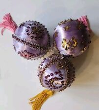 3-Vintage Purple Beaded Pushpin Sequin Christmas Ornaments picture