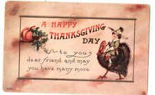 1913 A Happy Thanksgiving Postcard Pilgrim Boy Riding Turkey Bergman New York picture