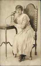 Woman on Telephone Studio Image c1910 Antiques c1910 Real Photo Postcard picture