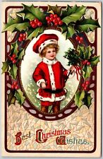 1928 Santa Claus With The Children Best Christmas Wishes Posted Postcard picture