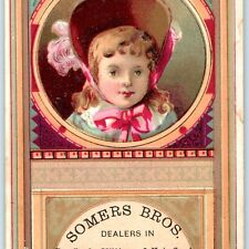 1881 Willimantic, CT Somer Bros Cute Bonnet Girl Geo Hayes Trade Card Store C28 picture