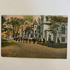 Waldoboro ME 1909 postcard Main Street view, band marching, following flag picture