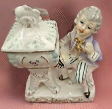  1950s Hand Painted Figurine with Lid Trinket Box 1800s Style Dress Japanese picture