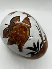 Vintage Tonala Mexican Pottery Hand Painted Egg-Shaped Trinket Box Folk Art picture