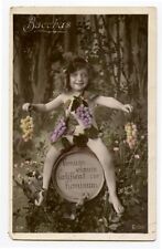 c 1910 Child Children Kids BABY BACCHUS Cute Wine Keg Girl French photo postcard picture