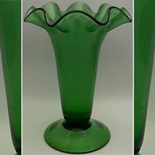 Amici Glass Emerald Green Hand Turned Ruffled Trumpet Vase Made in Italy 11