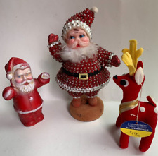 Vtg Lot of 3: Weiissman Dancing Santa Wind-up, Sequinned Santa & Dakin Reindeer picture