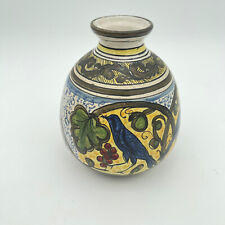 Rare Vintage Aretini Italian Art Pottery Colorful Hand Painted Vase Bird picture