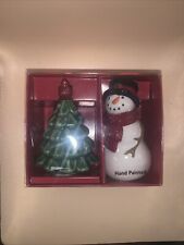 St. Nicholas Square Yuletide Snowman Salt and Pepper Shakers Set Tree New picture