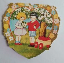 Vintage Valentine  Boy Girl Wagon Of Hearts picture