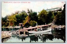 Ft Atkinson Wisconsin~Hords Hotel~Boat @ Dock on Lake~c1910 Postcard picture