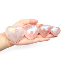 Titanium Rainbow Angel Aura Rose Quartz Heart Pocket Stone Crystal Healing Reiki picture