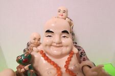 Vintage Asian Chinese Solid 15lb PolyResin Figurine Resting Buddha 5 Children  picture