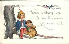 Whitney Christmas Children and Bluebirds in Tree Vintage Postcard picture