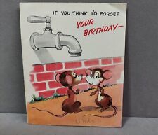 Vintage Birthday Card 1950s Two Mice One All Wet Used  The DA Line Card picture