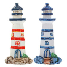 2Pcs Resin Lighthouse Ornament Mediterranean Style Collectible Figurine Decor US picture