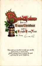 vintage postcard -BEST WISHES FOR A HAPPY CHRISTMAS poem & lantern embossed 1911 picture