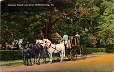 Colonial Coach And Four Horses Williamsburg Virginia VA Linen Postcard L2 picture