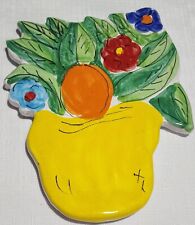 Vintage La Musa Italian Pottery Flowers in Vase Trivet w/ Wall Hanger Hand Paint picture