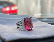David Yurman Sterling Silver  Wheaton Pink Tourmaline & Diamonds Ring Sz 8 picture