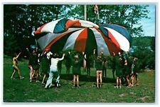 c1950 Camp Norwesco Girls Scout Fun With Parachute Auburn Wisconsin WI Postcard picture