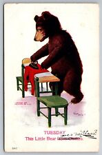 1907 Artist Signed Bernhardt Wall Busy Bears Series Tuesday Irons Postcard N611 picture