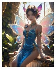 GORGEOUS YOUNG FAIRY IN BLUE DRESS 8X10 FANTASY PHOTO picture