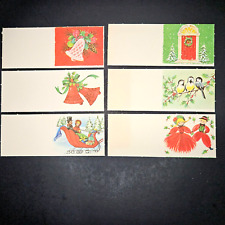 Vintage Christmas Gift Tags 50s Heavy Paper Bells Birds People Sleigh Lot of 6 picture