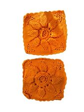 Vintage Retro Hand Crochet Pillow Covers 60’s Orange 12” X 12” Groovy  picture
