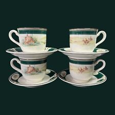 Vintage Keltcraft Noritake Ireland 9170 Pursuit Set of 4 Footed Cups & Saucers picture