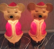 Pair of 1960s Union Products Lighted Tan, White Mice, Mouse Christmas Blow Molds picture