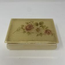 VTG Hinged Trinket Jewelry Box Shabby Roses Alabaster Himark Giftware Made Italy picture