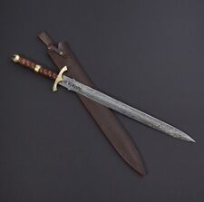 BEAUTIFUL CUSTOM HANDMADE 33 INCHES DAMASCUS STEEL HUNTING SWORD WITH SHEATH picture