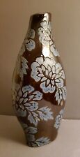 Brown Ceramic Vase with Azure Blue Flowers and Leaves picture