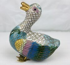 Vintage Chinese Miniature Cloisonné Enamel Duck Figurine Brass Gold Enamel Bird picture