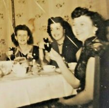 Vintage 1950 B&W Photograph Baby Shower Party Meal Toasting picture