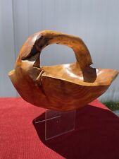 Burl Root Hand Carved Natural Knobby Wood Basket Bowl with Handle picture