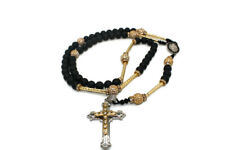 Cross Rosary Necklace Handmade Matt Black Round Beads Gold Filled Tubes NEW picture