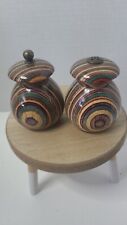 Vintage Mr Dudley Rainbow Striped Wood Retro Salt & Pepper Shaker Mill Colorful picture