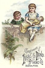 1880's Ivers & Pond Piano Co. Girls w/ Large Doll Trade Card P118 picture