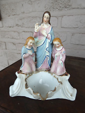 Antique french paris porcelain Holy water font Madonna angels statue picture