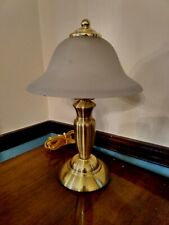 Vintage MCM Heavy Brass Gold Desk Table Student Office Lamp With Glass Shade  picture