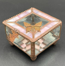 Handmade Pink Stained Glass Beveled Mirror Hinged Trinket Box Sunflower Studios picture