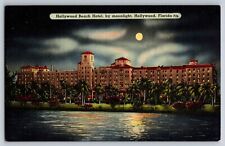 Hollywood Beach Hotel by Moonlight Hollywood Florida Linen Postcard B 21 picture