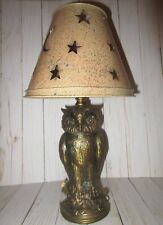 Vintage Brass L&L WMC OWL Lamp w/ Speckled Metal Moon & Stars Shade picture