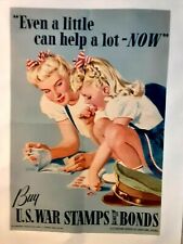 poster on linen EVEN A LITTLE CAN HELP A LOT NOW US Bonds 1942 14x20 LINENBACKED picture